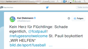 Kein Herz für Flüchtlinge: Schade eigentlich, @fcstpauli! #refugeesnotwelcome St. Pauli boykottiert WIR HELFEN