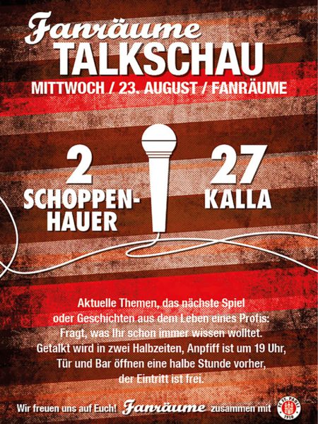 Einladungsflyer zur Fanräume - Talkschau mit Schoppenhauer und Kalla