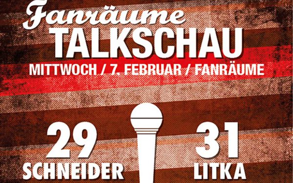 Fanräume - Talkschau - Ankündigungsflyer mit Schneider und Litka
