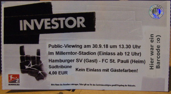 Eintrittskarte zum Publicviewing vom Derby FC St. Pauli gegen die Rothosen