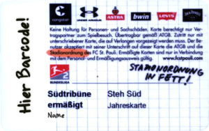Saisonkarte FC St. Pauli 2019-20, Stehplatz Südkurve, ermäßigt